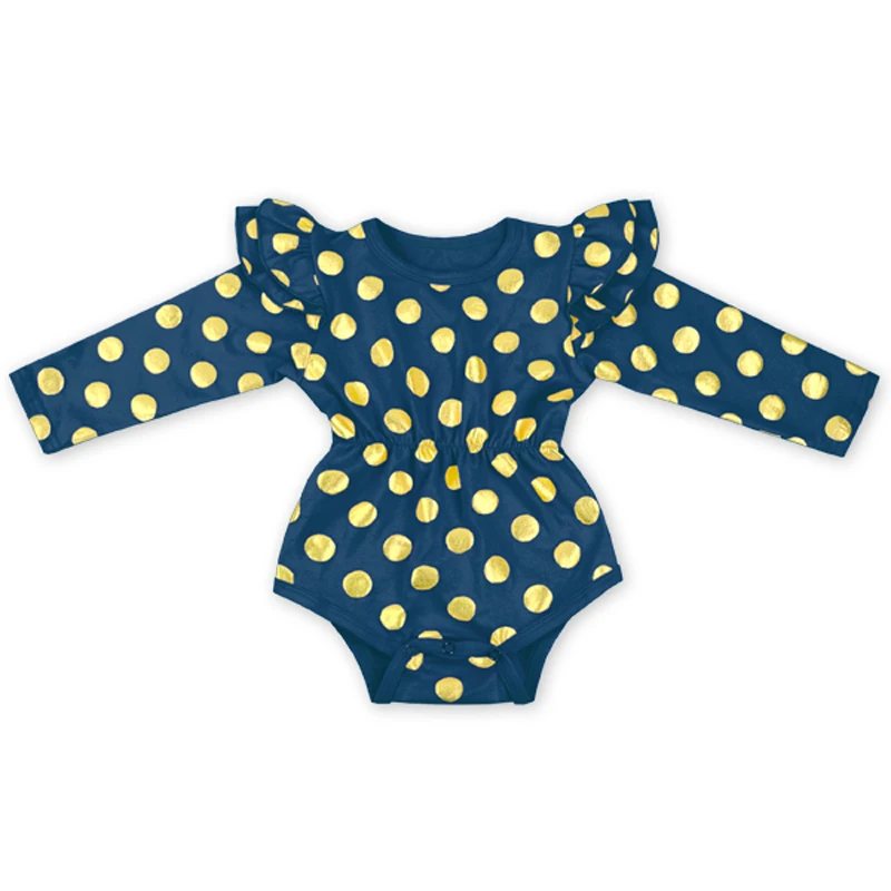 

2016 polka gold dots infant baby rompers newborn baby girls pompom outfits cute toddler kids clothes ruffle romper clothes