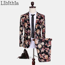 Куртка+ брюки) роскошный пиджак костюмы Для мужчин цветы Slim Fit костюмы плюс Размеры 5XL одной кнопки костюм Homme свадебное платье Вечерние S144