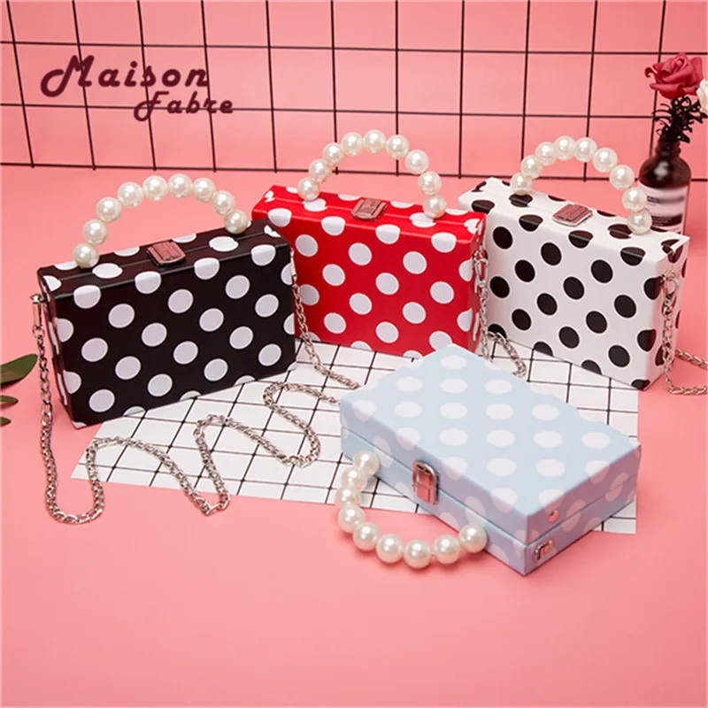 

Women Beach Square Bag 4 Color Dots Phone Pocket Evening Bag Leisure Phone Sling Bag Fashion Pearl Wave Point Crossbody Bags
