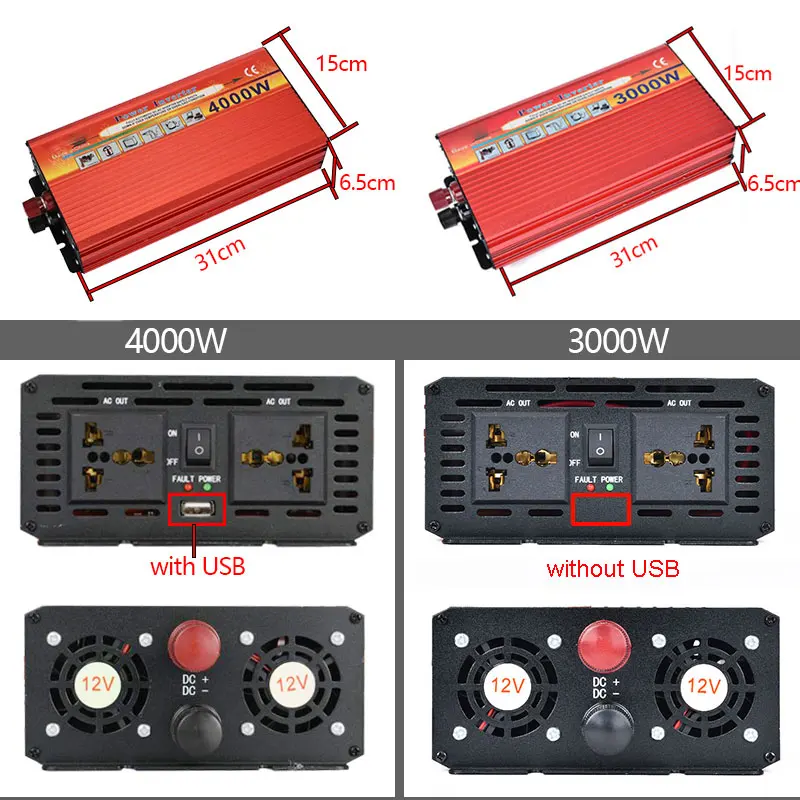 Автомобильный инвертор 12 В до 220 В 4000 Вт 3000 в USB, автомобильное зарядное устройство, комплект для зарядки, адаптер, трансформатор, конвертер, электронные аксессуары