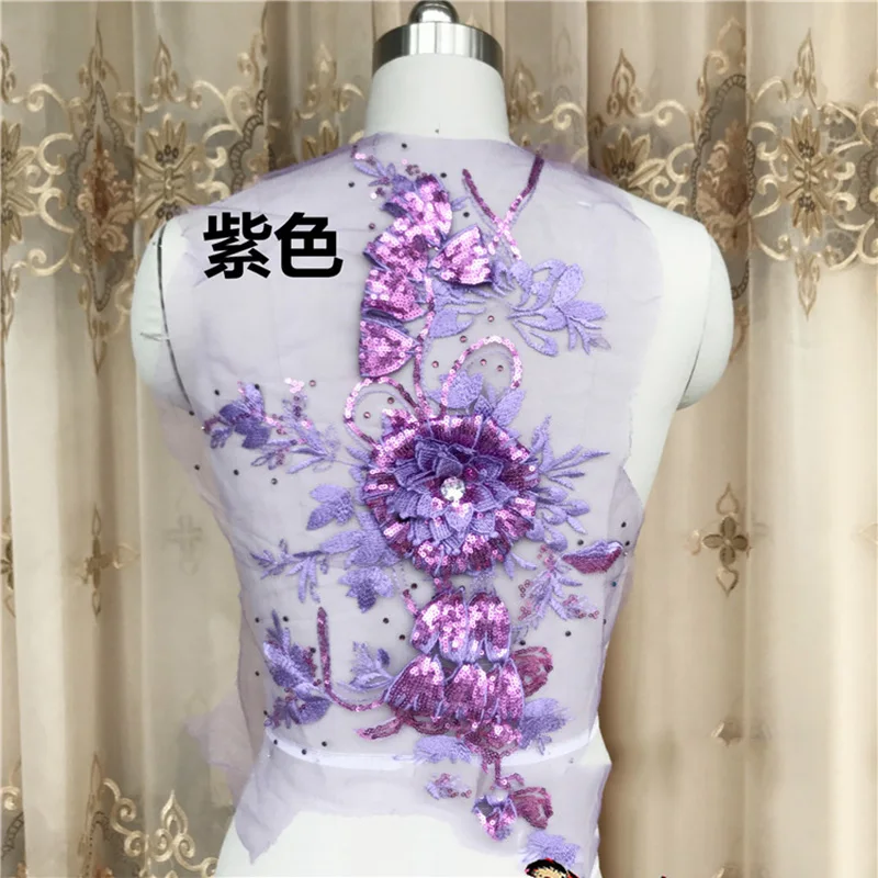 

1 Piece Flower Lace Applique Patches With Sequins Rhinestone Lace Fabric For Wedding Dress DIY Clothing Collar Material