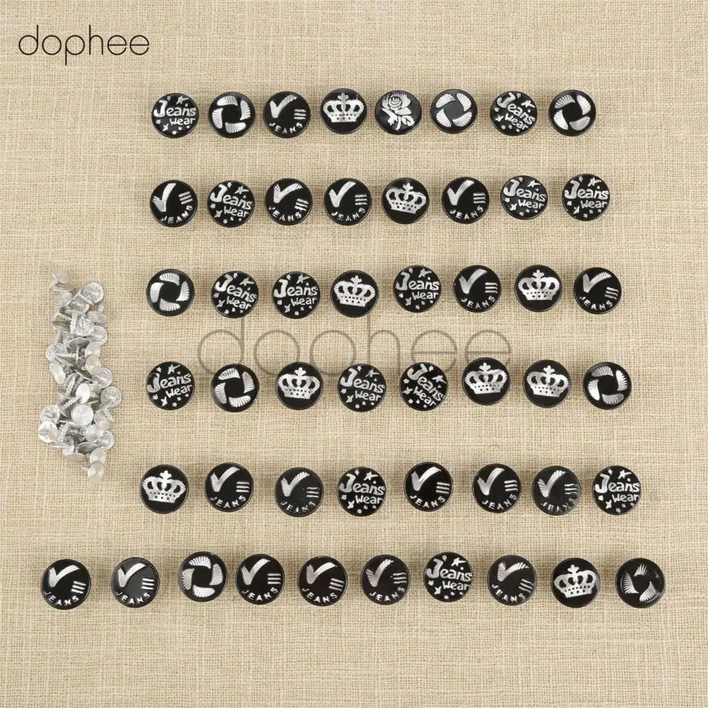 Dophee 50 шт. 20 мм черные джинсы на пуговицах с заклепками и гвоздиками серебристым