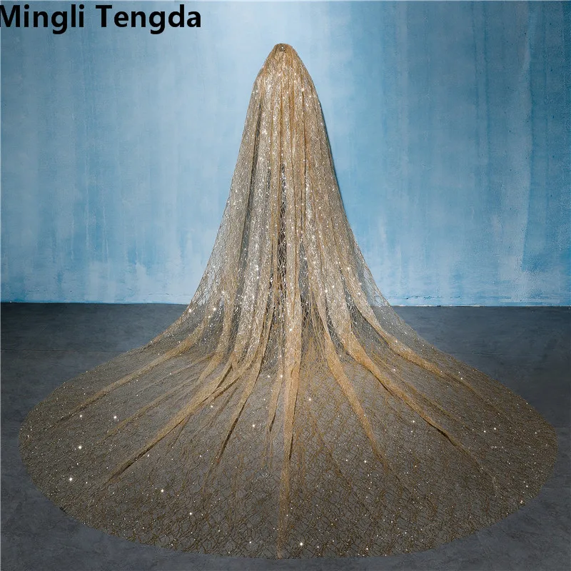 Mingli Tengda Champagne Gold Фата 4 М длинные Bling свадебная фата блестящие Cathdral Фата с расческой невесты Аксессуары новый