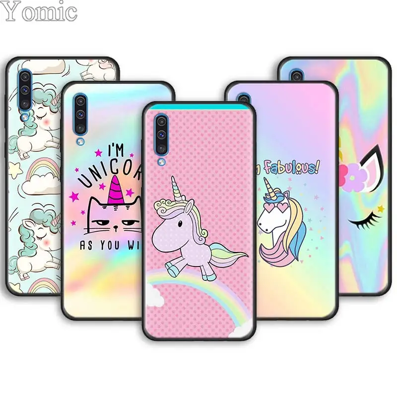 

Unicorn On Rainbow Soft Phone Cases for Samsung Galaxy A6 A7 A8 Plus A9 A10 A20 A30 A40 A50 A70 M30 M20 Black Case Cover