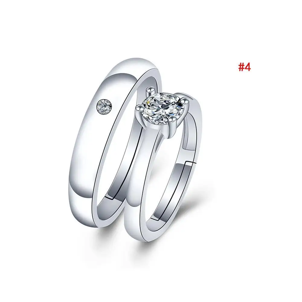 1 Pair Silver Plated Heart Lovers Couple Promise Rings Set Zircon Crystal Wedding Ring Jewelry Couple Ring Various - Цвет основного камня: 4