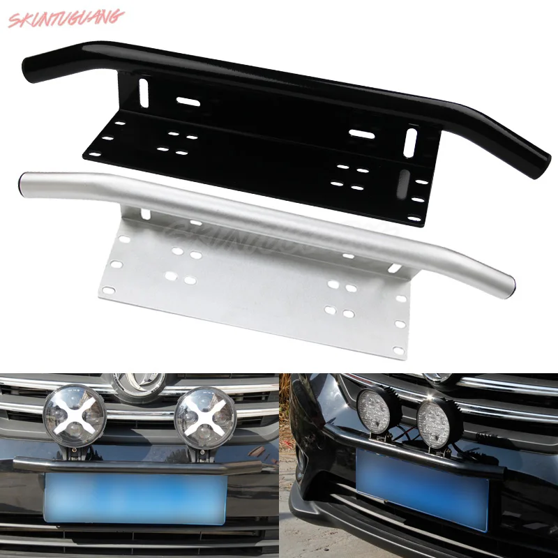 Bull Bar Front Bumper License Plate Mount Bracket Led Light Holder Offroad Silve