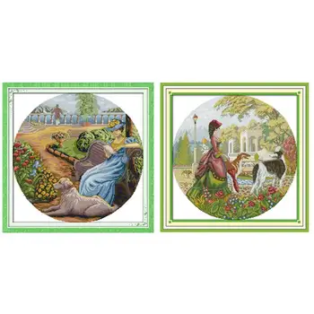 

Lady and Dog Patterns Counted Cross Stitch 11CT 14CT Cross Stitch Sets Wholesale Chinese Cross-stitch Kits Embroidery Needlework