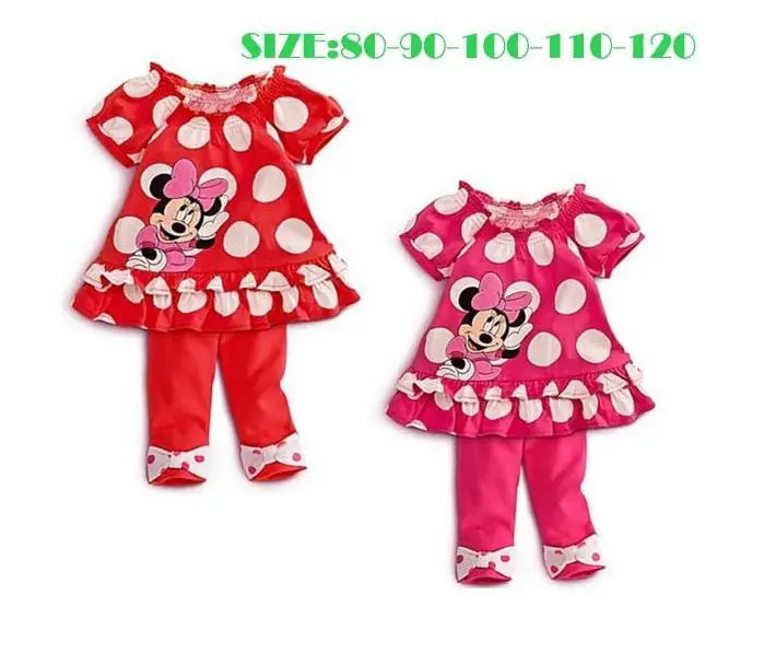 Two pcs set cartoon pattern dot short sleeved shirt +bow decoration pants free shipping retail | Мать и ребенок