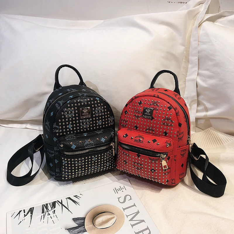 

2019 Multifunction Mini Backpacks For Girls Travel Shoulder Bag Women Leather Backpacks Rivet Preppy Style Small Bagpack Vintage