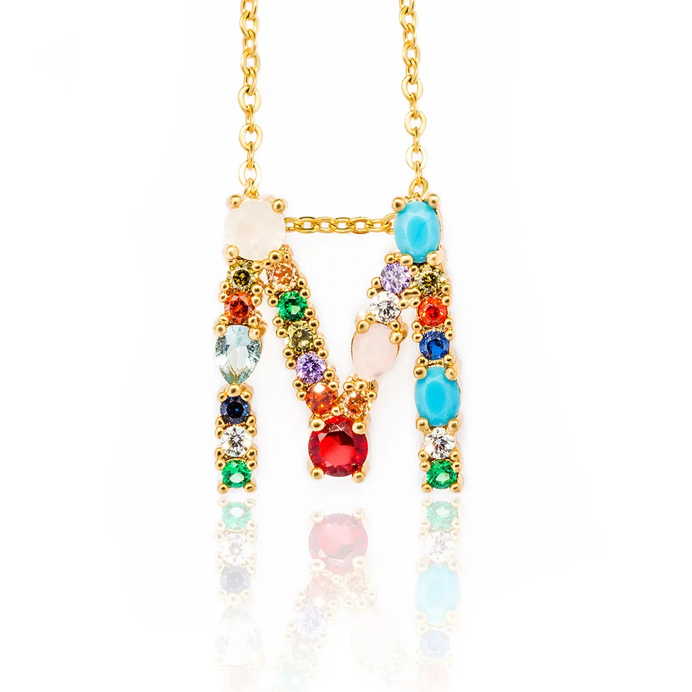 Разноцветная подвеска, Золотая подвеска, ожерелье с микро-цирконием, 26 ожерелья с буквой, пара, именное ожерелье, Рождественский подарок - Окраска металла: M
