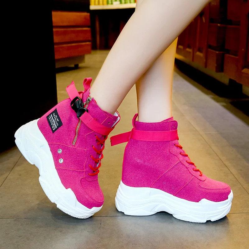 

SWYIVY Rose Pink Woman Sneakes Platform Side Zipper Ankle Belt 2018 Autumn Platform Canvas Casual Shoes 2019 Spring New Sneakers