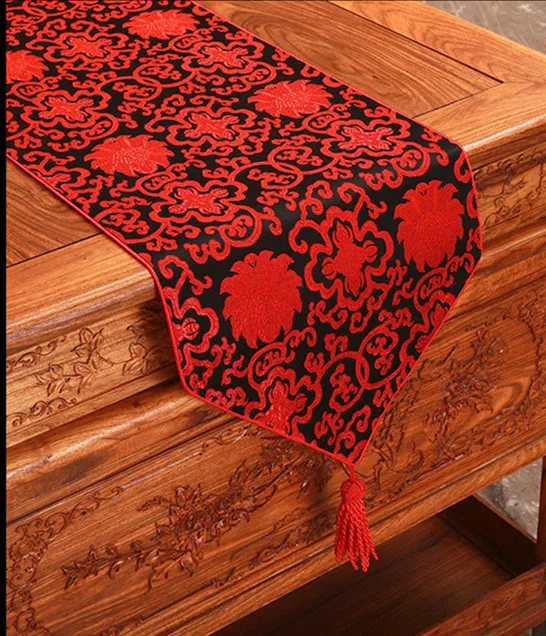 300 см Длинная Элегантная китайская шелковая скатерть, Рождественский коврик для украшения стола, винтажная прямоугольная скатерть