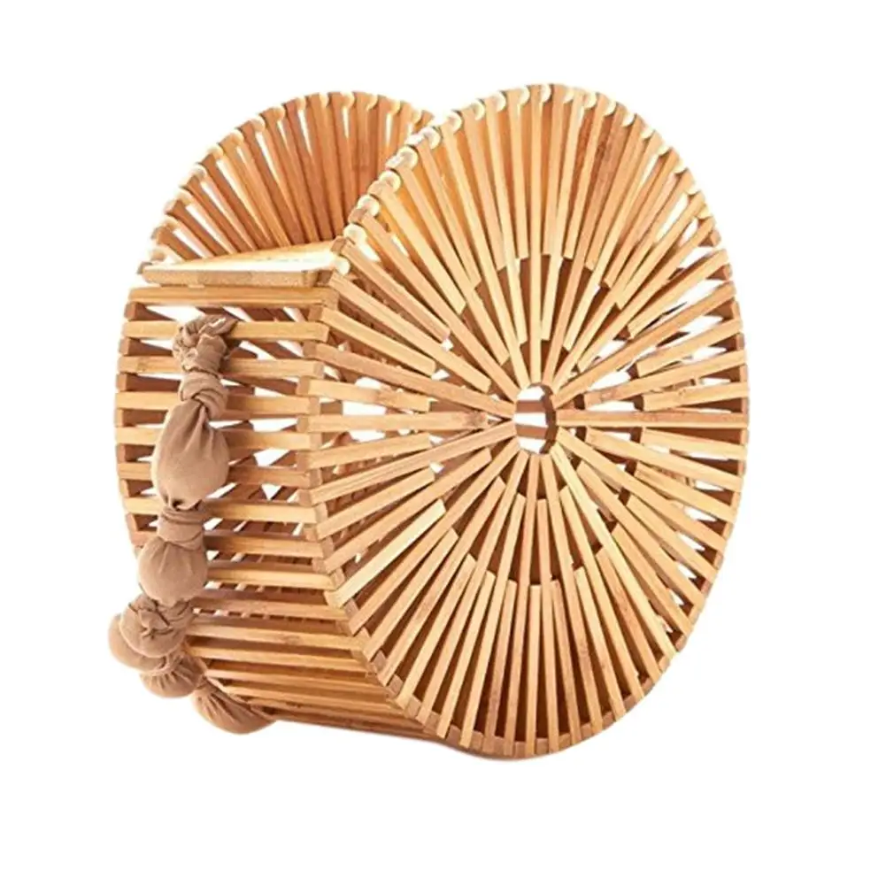 

PinShang Women Natural Bamboo Weaving Bag Large Capacity Round Shape All-match Handle Bag ZK30