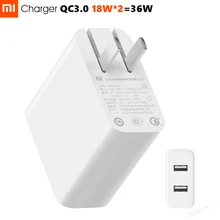 Xiaomi Mi 36 Вт Зарядное устройство 2 USB-A Порты и разъёмы двойной QC 3,0 18 Вт x2 Смарт Выход быстрой зарядки 5В = 3.0A 9V = 2.0A 12V = 1.5A