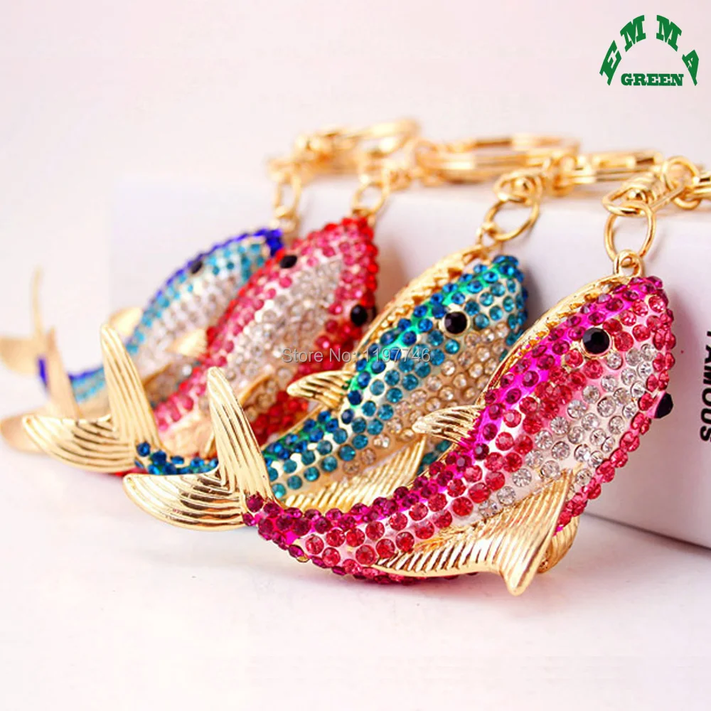 

Shark Crystal Pendant Various Colors Handmade Cute Keychains Rhinestone Key Chain for Bag Pendant Car Hanging Key Holder
