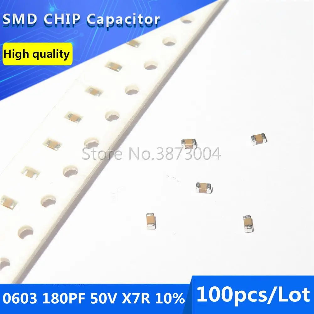 

100 шт 0603 180PF 50В X7R 10% SMD чип конденсатор