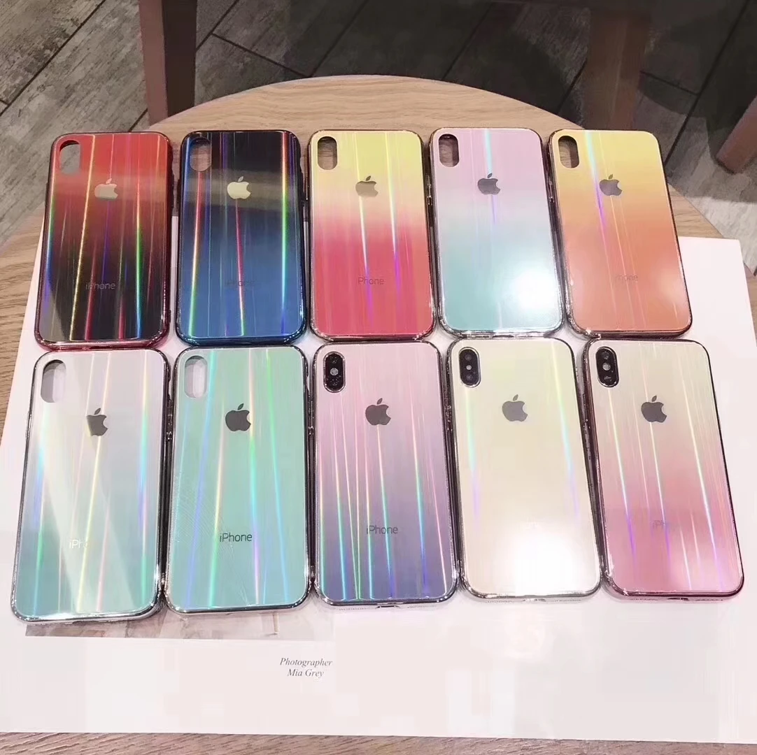 

Gradient Tempered Glass Case For iPhone XS Max XR X Laser Colorful Mobile Phone Cover Protective Shell For iPhone 6 s 7 8 Plus X