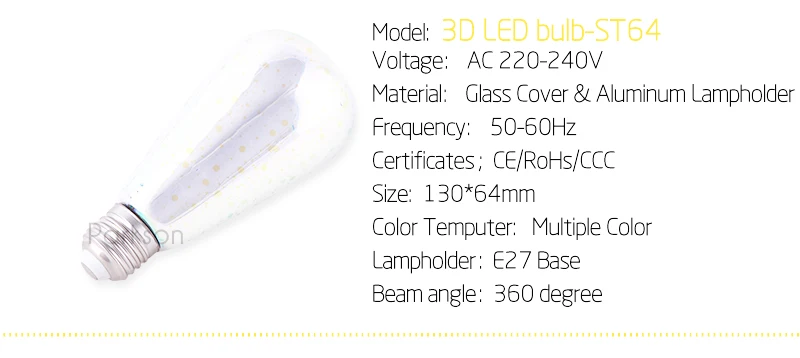 3D светодиодный лампы 220V E27 красочные фейерверки светодиодный Лампа накаливания Эдисона праздник Рождественский Декор лампада светодиодный потолочный светильник Lamparas Bombillas