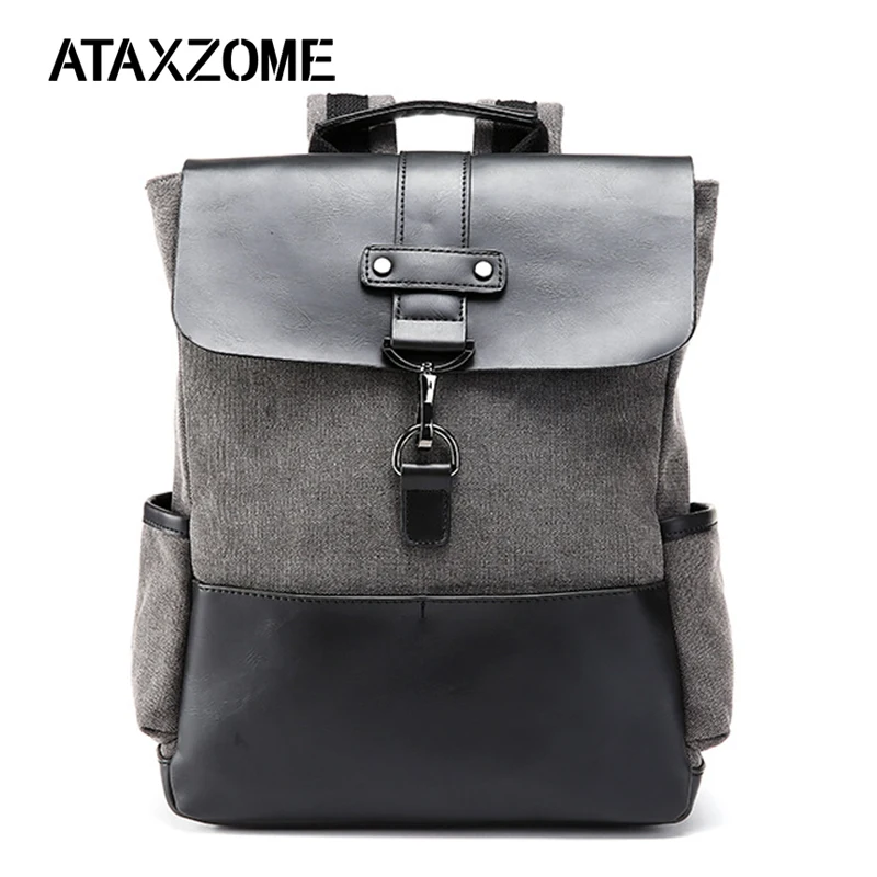 ATAXZONE новый модный брендовый мужской рюкзак высокого качества из холста ПУ панелями Повседневный Ретро Рюкзак mochila YZ8215