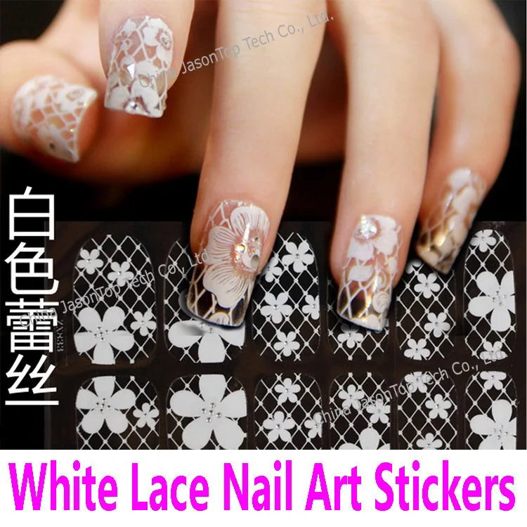 3D Nail Stickers White Lace Transparent False Nails Ultrathin Full