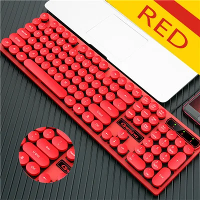 Модный стиль ретро круглый ключ кнопка игровая плавающая клавиатура USB Проводная 104 ключи Водонепроницаемый Анти-привидение - Цвет: Красный