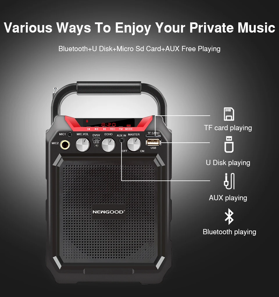 Portable Bluetooth Speaker Wireless Remote Control 3D Stereo Sound System Outdoor Music Speakers Support AUX FM TF Microphone (7)