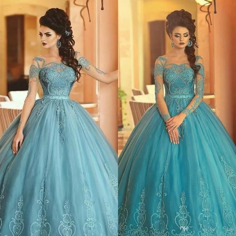 

2019 Prom Dresses Sexy Sheer Neck Arabic Dubai See Through Long Sleeve Evening Gowns Formal Occasion Party Gowns