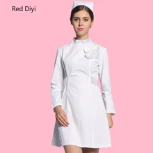 Длинный рукав женский медицинский Халат медсестры услуги Униформа костюм медика кружевная одежда белый лабораторный халат доктор Одежда