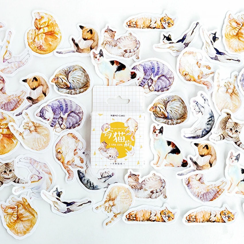 45 шт./упак. новые милые наклейки Животные липкий Бумага Kawaii Cat Еда наклейки украшения Дневник для скрапбукинга, школьные принадлежности - Цвет: Sleepy Cat
