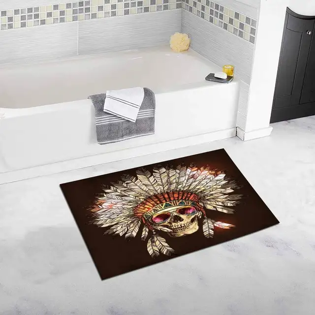 Native American Indian Headdress Skull Door Mats Kitchen Floor Bath Native American Indian Headdress Skull Door Mats Kitchen Floor Bath Entrance Rug Mat Indoor Bathroom Decor
