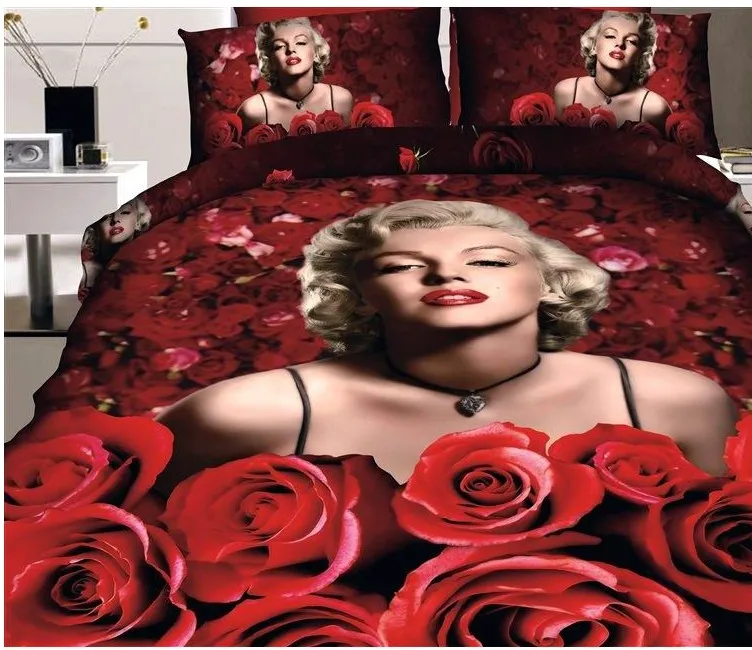3D Marilyn monroe bedding set red rose california king size queen fitted cotton bed sheets