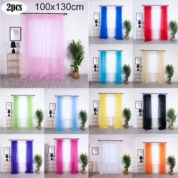 

2Pcs/Set Elegant Solid Colored Chiffon Window Curtain Multi-layer Tulle Voile Window Screen Birthday Wedding Curtains 100x130cm