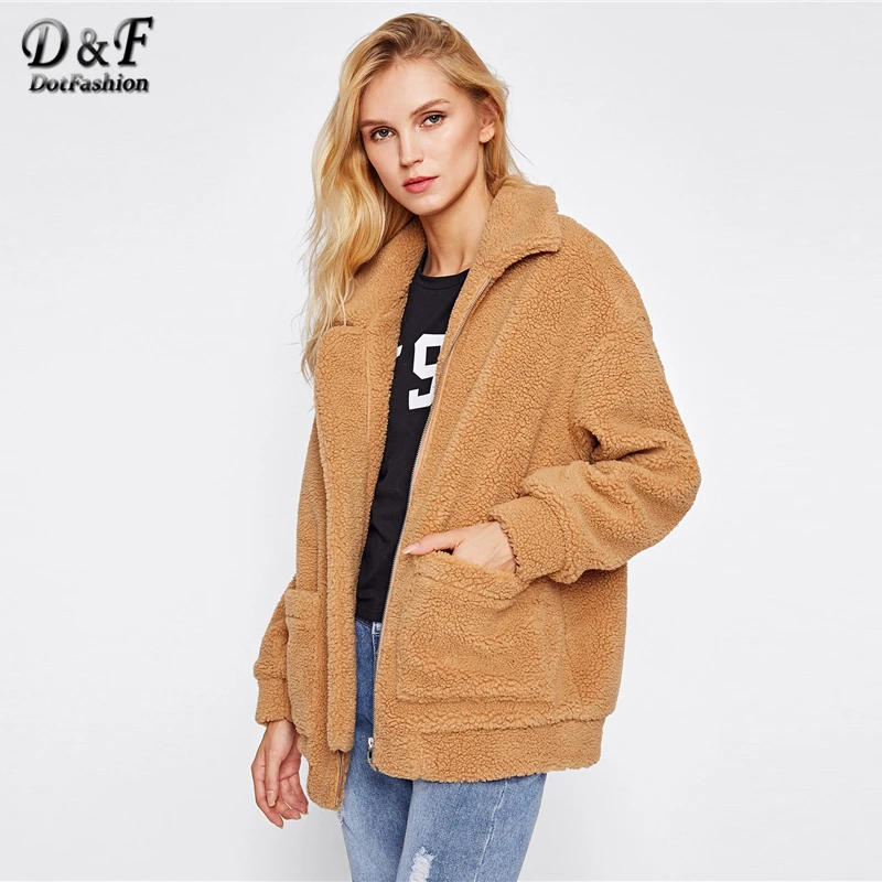 Chameau Surdimensionné Col Femelle Très Goût Éclair D'hiver Épaule Manches Bon Camel Style Dotfashion Drop Longues Manteau Polaire Nouveau Fermeture Veste dtqgtw