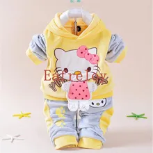 Nouveau Enfants Vêtements Set Enfants Automne Caractère Coton À Manches Longues chemise + Pantalon 2 Pièce Bébé Filles Bonjour Kitty Vêtements ensembles