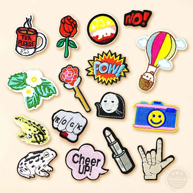 

CHeer UP Tea Forg Rose Flower Embroidered Patch Applique Cute Patches Fabric Badge Garment DIY Apparel Accessories Badges