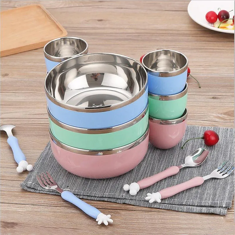 

304 stainless steel bowl of children suit tableware mickey children three-piece portable package food grade gift box
