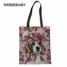 WHEREISART Женская хозяйственная сумка Beagles Pet Dog Print Женская Ручная Холщовая Сумка Большая женская модная сумка на плечо для девочек-подростков