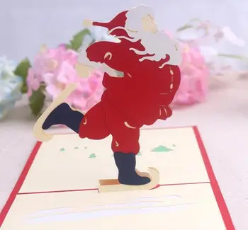 

10pcs Santa Claus Handmade Kirigami Origami 3D Pop UP Greeting Cards Invitation Postcard For Birthday Christmas Party Gift