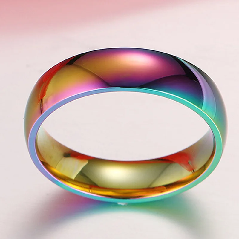 LGBT Rainbow Ring Gay Pride Colorful Men Women Titanium Stainless Steel Homosexual Couple Rings Jewelry Wedding Band Full Size