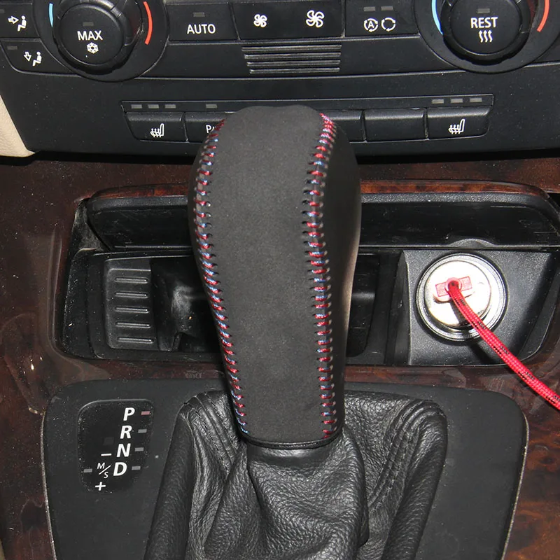 Cuero Nappa gear knob cubierta para BMW 320Li en cubierta del coche en la perilla del cambio de engranaje copri pomello cambio gear palo de ppc
