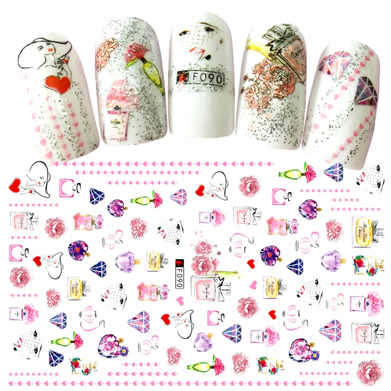 

1 Piece 3D Summer Designs Nail Art Slider Sticker Mix Diamond Perfume Rose Designs DIY Self Adhesive Decals Nail Glitter Decor