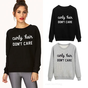 

WS0184 Women Funny Sweatshirt Curly hair don't care Printed Casual Pullovers