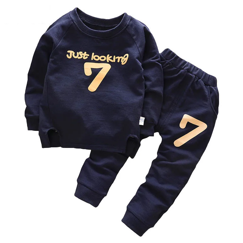 Детская Костюмы осень-зима одежда для маленьких мальчиков футболка+ штаны детский спортивный костюм для Комплекты одежды для мальчиков