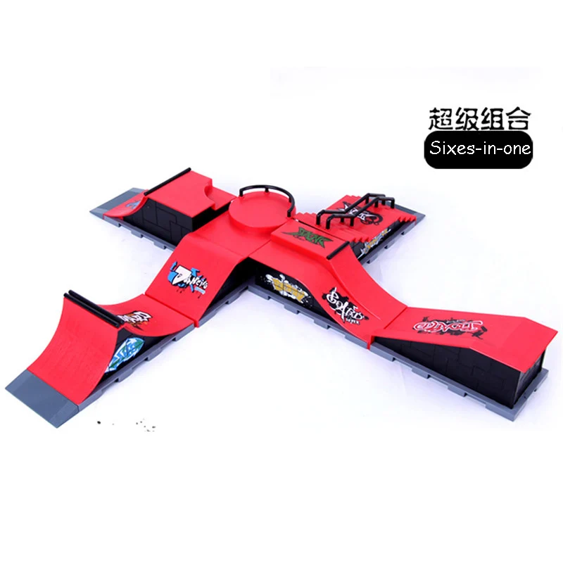 Modelo A + D + E Mini rampa dedo Skateboard Park/Skatepark Tech-Deck Skate Park incluye 3 tableros de dedos conectados Arc Chute forma - 5