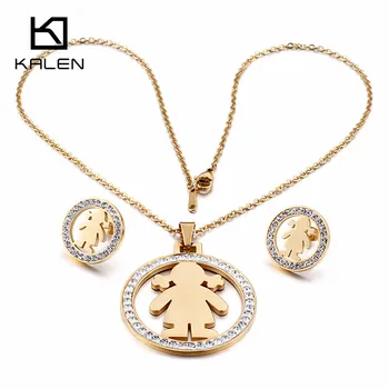 

Kalen Women Bulgaria Gold Jewelry Sets Rhinestone & Stainless Steel Figure Cartoon Girl Pendant Necklace & Earrings Sets 2017
