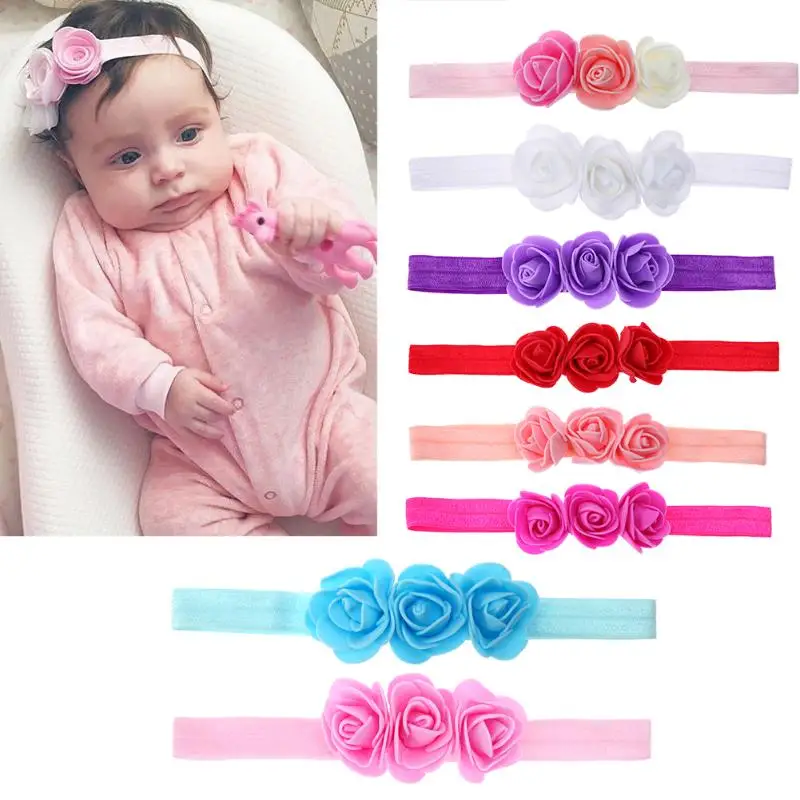 New Baby Three Flowers Headband Ribbon Hair Bands Handmade Diy Headwear huismerk kopen in de aanbieding