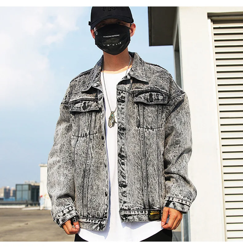 

LEDINGSEN Casual Grey Oversized Denim Jacket Men Bomber Jacket Men High Quality Cowboy Jean Jacket Chaqueta Hombre One Size 2019