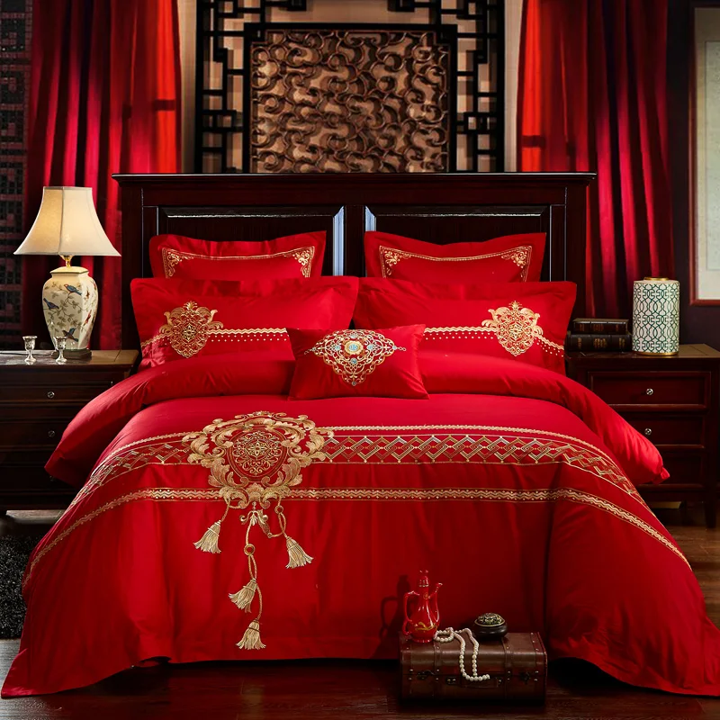 100 Cotton Chinese Classicism luxury Wedding Bedding Set Embroidery