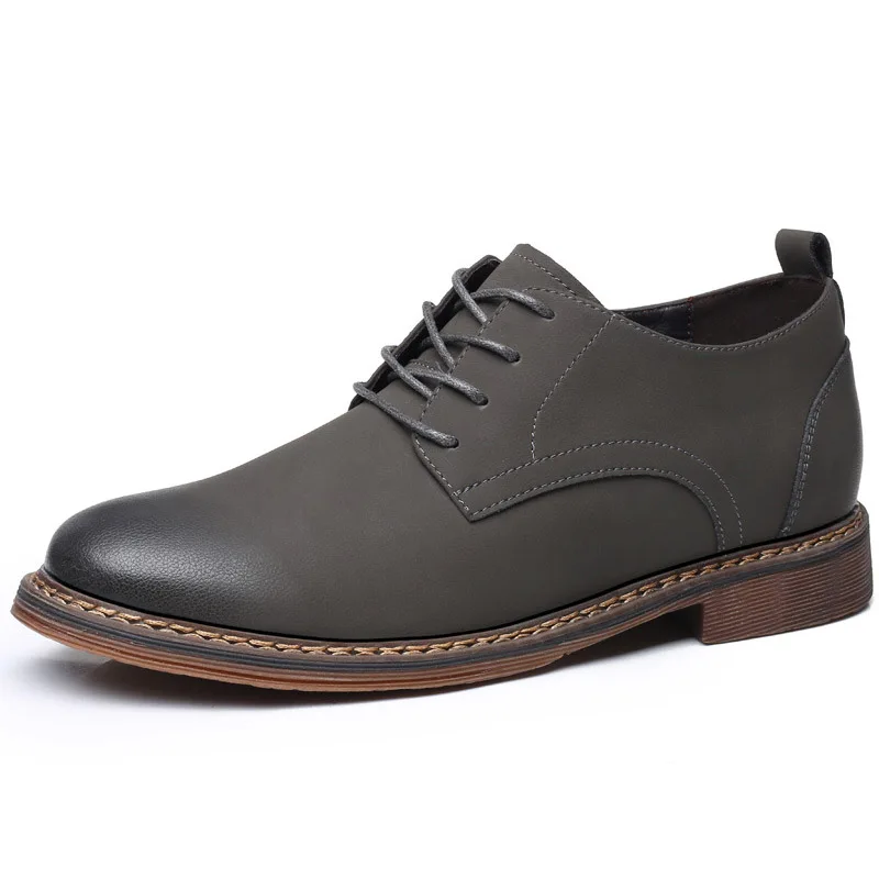 

Fashion famous brand high quality leather men's leather shoes round head flat invisible height increase 6cm casual shoes men
