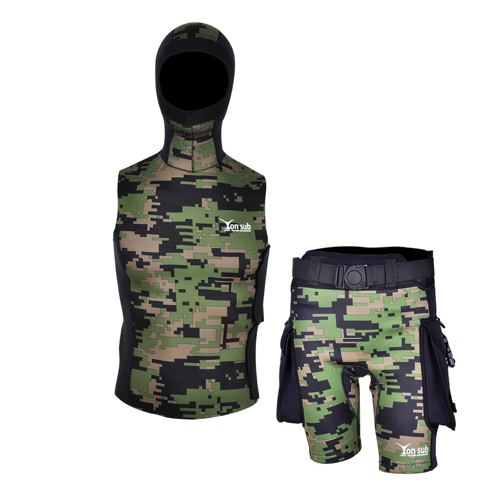 

Yonsub adult 2.5mm camo wetsuit vest hooded Sleeveless Neoprene Wetsuits Top/pant SCUBA Surf Snorkeling